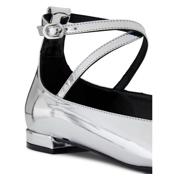 STUART WEITZMAN Silver & Black Cap Toe Leather Eden Cross-Strap Ballet Flats 7.5 - Picture 6 of 16